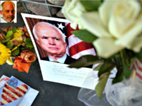 A makeshift memorial for Sen. John McCain outside his office in Phoenix, Arizona.