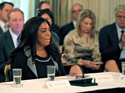 Trump Technology Kiron Skinner, Director and Associate Professor, Institute for Politics and Strategy at Carnegie Mellon University, speaks during an American Technology Council roundtable in the State Dinning Room of the White House, Monday, June 19, 2017, in Washington.