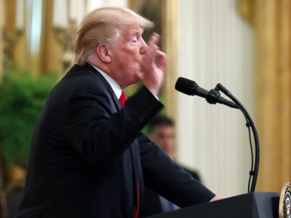 President Donald Trump speaks during an event to salute Immigration and Customs Enforcement (ICE) and Customs and Border agents, in the East Room of the White House in Washington, Monday, Aug. 20, 2018. (AP Photo/Alex Brandon)