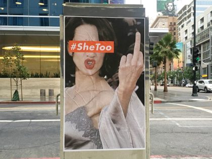 Los Angeles street artist Sabo plasters large posters of embattled actress and #MeToo activist Asia Argento, who has reportedly settled with an accuser who claimed she sexually assaulted him when he was underage. (Photo courtesy unsavoryagents.com)