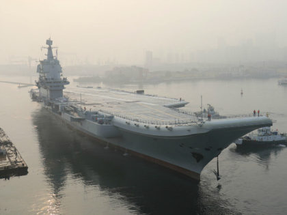 China's first domestically manufactured aircraft carrier, known only as 'Type 001A', leave