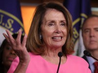 WASHINGTON, DC - JULY 17: House Minority Leader Nancy Pelosi (D-CA) speaks during a news conference with Democratic members of the House Intelligence Committee about the Trump-Putin Helsinki summit in the U.S. Capitol Visitors Center July 17, 2018 in Washington, DC. Past and present members of the committee were very …