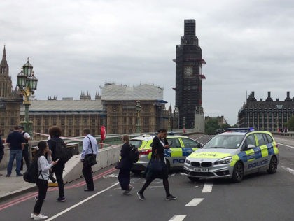 A video grab taken from AFP TV video footage shows police officers cordonning off Westmins