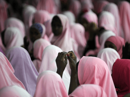 This photo made on April 12, 2013 shows young Somali girls during an academic prize giving ceremony at the Undugu primary school at the sprawling Dadaab refugee complex in northeastern Kenya. Dadaab, home to more than 442,000 mainly Somali refugees, may be impoverished but still offers far more opportunities for …