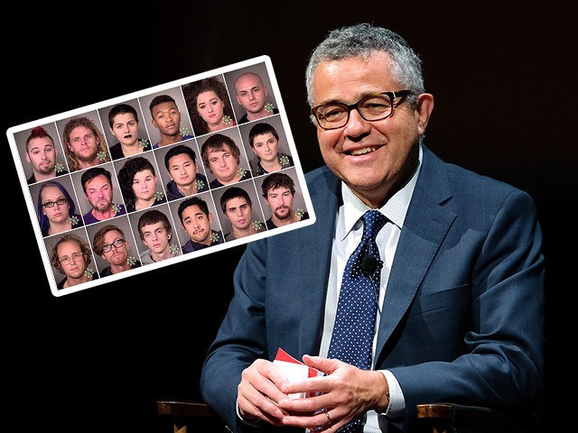 NEW YORK, NY - OCTOBER 07: Jeffrey Toobin attends SAG-AFTRA Foundation's Conversations with Tom Brokaw at the SAG-AFTRA Foundation Robin Williams Center on October 7, 2016 in New York City. (Photo by D Dipasupil/Getty Images for SAG-AFTRA Foundation) INSET: Mugshots of Antifa demonstrators arrested by Portland, Oregon police.