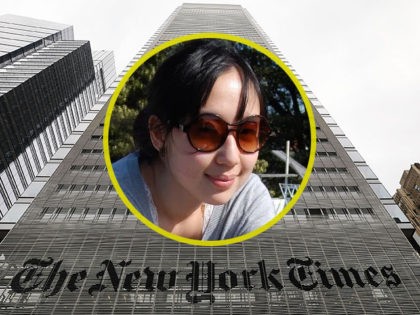 Inset: Sarah Jeong. NEW YORK, NY - JULY 27: The New York Times building stands in Manhattan on July 27, 2017 in New York City. The New York Times Company shares have surged to a nine-year high after posting strong earnings on Thursday. Partly due to new digital subscriptions following …