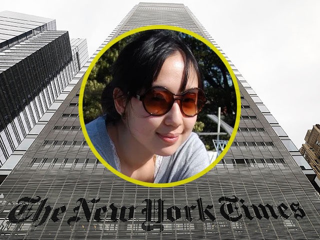 Inset: Sarah Jeong. NEW YORK, NY - JULY 27: The New York Times building stands in Manhatta