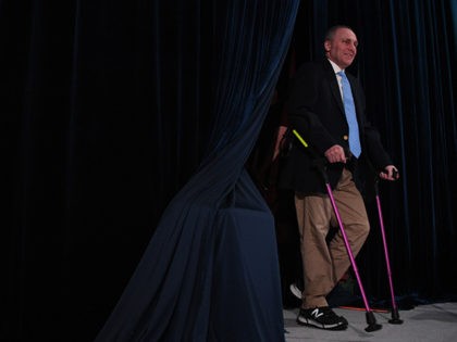 House Majority Whip Steve Scalise (R) arrives on stage in White Sulphur Springs, West Viri