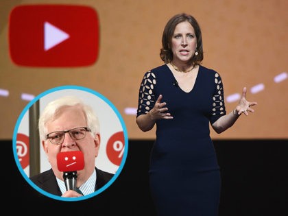 NEW YORK, NY - MAY 03: YouTube CEO Susan Wojcicki speaks onstage during the YouTube Brandcast 2018 presentation at Radio City Music Hall on May 3, 2018 in New York City. (Photo by Noam Galai/Getty Images) INSET: Dennis Prager at the 'Now What, Republicans?' panel during Politicon at Pasadena Convention …