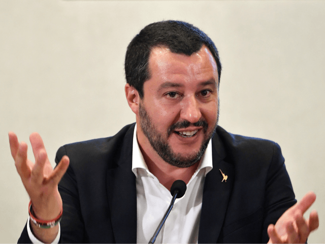 Italys Interior Minister and deputy Prime Minister Matteo Salvini speaks during a joint press conference with Vice President of the Presidential Council of Libya, at the Viminale palace in Rome, on July 5, 2018. (Photo by ANDREAS SOLARO / AFP) (Photo credit should read ANDREAS SOLARO/AFP/Getty Images)
