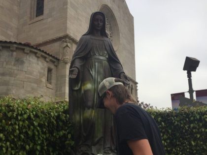 Virgin Mary vandalized (Joel Pollak / Breitbart News)