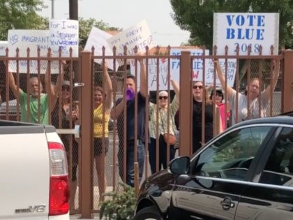Congressman Jeff Denham was met by protesters from the Modesto Progressive Democratic Club Tuesday August 7, 2018 in downtown Modesto, Calif. as he arrived for the Latino Community Roundtable luncheon.