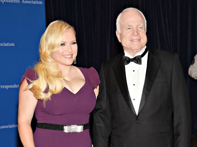 FILE - In this May 3, 2014 file photo, Meghan McCain, and Sen. John McCain attend the White House Correspondents' Association Dinner in Washington. Meghan McCain says that President Trump’s reference at a conservative conference last week to her father’s vote on a health care bill was "incredibly hurtful." She …