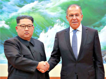 his May 31, 2018 picture released from North Korea's official Korean Central News Agency (KCNA) on June 1, 2018 shows North Korean leader Kim Jong-Un (L) greeting Russian Foreign Minister Sergei Lavrov (R) in Pyongyang.