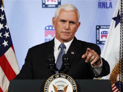 Vice President Mike Pence gestures while speaking to the Republican National Lawyers Association, Friday, Aug. 24, 2018, at the Ritz-Carlton Hotel in Washington. (AP Photo/Jacquelyn Martin)