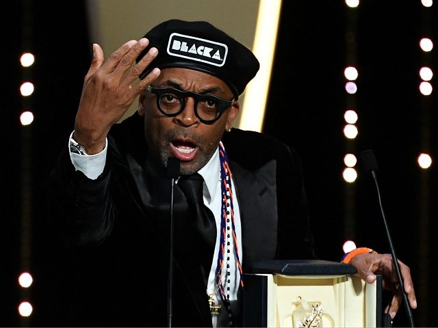 US director Spike Lee delivers a speech on stage on May 19, 2018 after he was awarded with