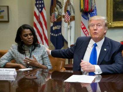 WASHINGTON, DC - FEBRUARY 1: (AFP OUT) President Donald Trump holds an African American History Month listening session attended by Director of Communications for the Office of Public Liaison Omarosa Manigault (L) and other officials in the Roosevelt Room of the White House on February 1, 2017 in Washington, DC. …