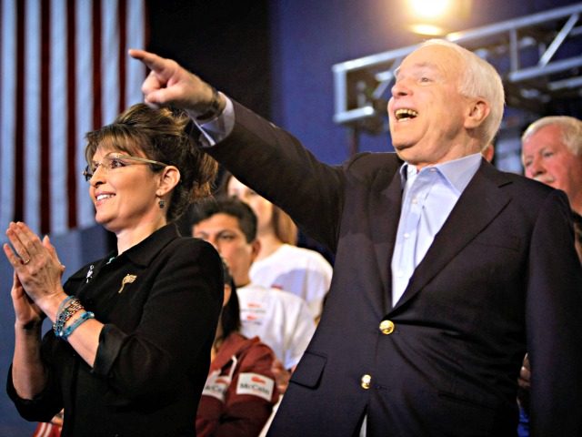 U.S. Sen. John McCain, R-Ariz., and Sarah Palin are announced to the audience during a campaign rally Saturday, March 27, 2010 in Mesa, Ariz . McCain, who is running for another term in the U.S. Senate, was joined by former running mate Sarah Palin for only their second campaign rally …
