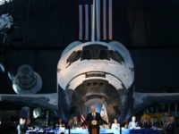 Pence-National-Space-Council-getty The Space Shuttle Discovery is the back drop as Vice President Mike Pence speaks during the inaugural meeting of the National Space Council on 'Leading the Next Frontier' at the National Air and Space Museum, Steven F. Udvar-Hazy Center, October 5, 2017 in Chantilly, Virginia. Originally established in 1958, this …