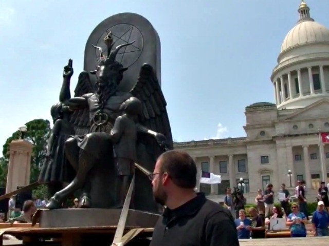 Satanic Temple Uses Goat Headed Statue To Protest Ten Commandments Monument