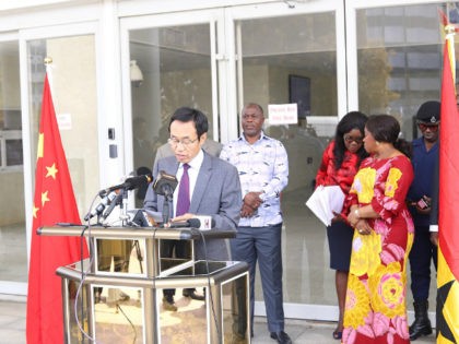 The Ambassador of the People’s Republic of China to Ghana, Shi Ting Wang, speaks at an e
