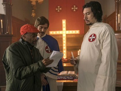 Spike Lee, Topher Grace, and Adam Driver in BlacKkKlansman (Focus Features, 2018)