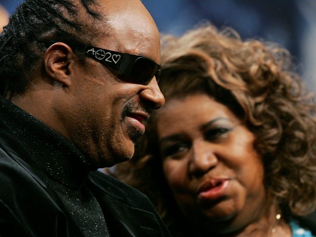 Singer Aretha Franklin, right, talks with Stevie Wonder during a news conference in Detroit Thursday, Feb. 2, 2006. Franklin will perform the national athem prior to the game and Wonder will provide pre-game entertainment. Super Bowl XL will feature the AFC Champion Pittsburgh Steelers against the NFC Champion Seattle Seahawks. …