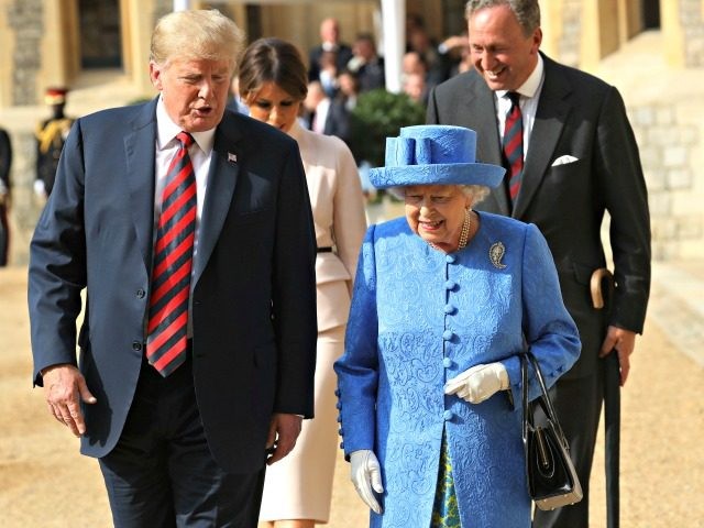 Britain's Queen Elizabeth II, right and US President of the United States, Donald Trump wa