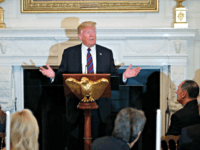 Trump Speaks Evangelicals President Donald Trump speaks during a dinner for evangelical leaders in the State Dining Room of the White House, Monday, Aug. 27, 2018, in Washington.