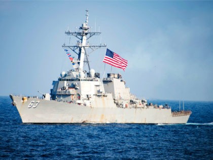 In this March 22, 2017, photo provided by U.S. Navy, U.S. Navy destroyer USS Stethem trans