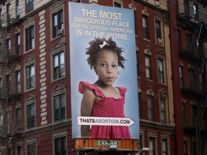 NEW YORK, NY - FEBRUARY 24: A controversial anti-abortion billboard picturing a young Afri