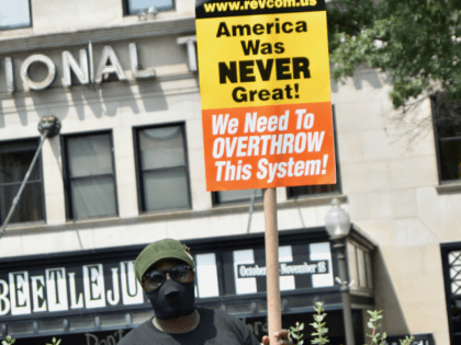 Antifa protesters gathered at Freedom Plaza in Washington, DC, in opposition to the Unite the Right 2 protest on the one year anniversary of its Charlottesville, Virginia, rally last summer. (Penny Starr/Breitbart News).