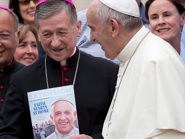 Pope Francis salutes Chicago Archbishop Blase Joseph Cupich at the end of his weekly gener