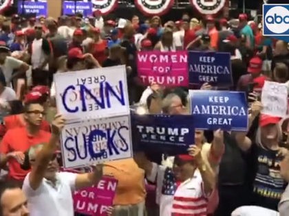 supporters of President Donald Trump jeered at CNN’s Jim Acosta during a Tuesday rally in Tampa, FL.
