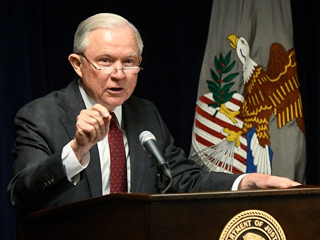 Attorney General Jeff Sessions delivers remarks on efforts to combat violent crime in America during an appearance at the United States Attorney's Office for the Middle District of Georgia on Thursday August 9, 2018, in Macon, Ga. (AP Photo/John Amis)