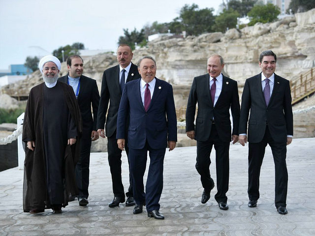 Russian President Vladimir Putin, second from right, Kazakhstan President Nursultan Nazarb