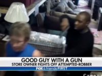 screenshot An armed robbery suspect fled from an Indianapolis, Indiana, furniture store after his would-be victim, the store owner, pulled a .40 caliber handgun and pointed it at him.