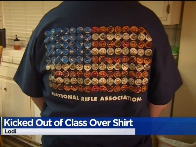 A history teacher in California's Lodi Unified School District sent one student to the principal's office and lectured another one on the evils of guns, all because the two wearing an NRA t-shirt.