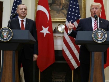 President Donald Trump, accompanied byTurkish President Recep Tayyip Erdogan, speaks in th