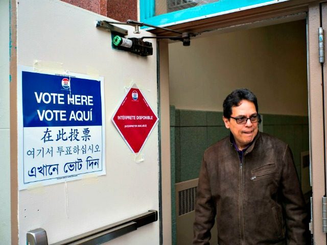 A voter leaves a polling place in New York.