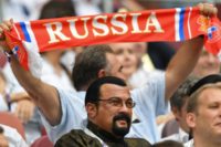 Steven Seagal attends a match at the World CUp in Moscow last month