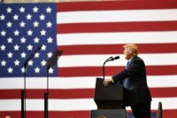US President Donald Trump speaks at a political rally at Mohegan Sun Arena in Wilkes-Barre, Pennsylvania on August 2