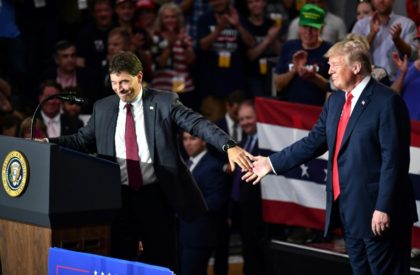 US President Donald Trump has made several trips in recent weeks to campaign for Republican congressional candidates -- on August 4, 2018 he stumped with Troy Balderson at a rally in Lewis Center, Ohio -- ahead of November's mid-term elections US President Donald Trump has made several trips in recent weeks to campaign for Republican congressional candidates -- on August 4, 2018 he stumped with Troy Balderson at a rally in Lewis Center, Ohio -- ahead of November's mid-term elections