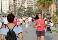 Nour Safieddine, 24, runs along the seafront in Beirut