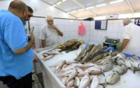 Customers check the catch of the day at the fish market in Tripoli