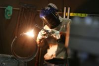 A worker welds pipe at an Ohio factory in 2016; Washington has said China was selling large diameter welded pipe used in the oil and gas industry far below the fair price, harming US industry