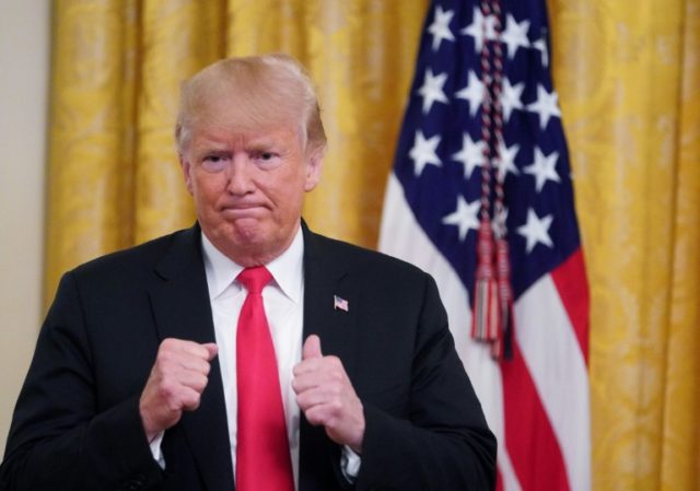 US President Donald Trump speaks during an event honoring the Immigration and Customs Enforcement and Customs and Border Protection services in the East Room of the White House in Washington, DC on August 20, 2018