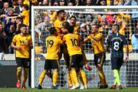 Pack of Wolves: Willy Boly celebrates a controversial opening goal against Manchester City