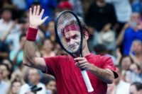 Easing through: Roger Federer celebrates after defeating Yoshihito Nishioka