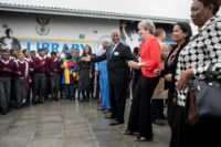 Britain's Prime Minister Theresa May danced during an official visit to South Africa but her moves have received mixed reviews